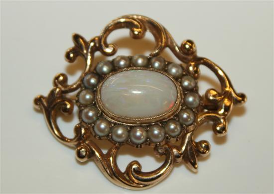 Opal & pearl brooch